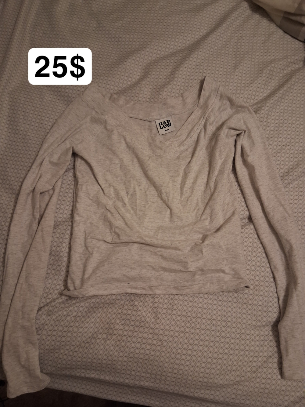 Harlow Light Gray Long Sleeve V-Neck Top